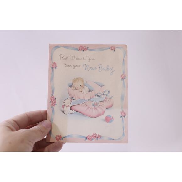 Pink Baby Shoes, Greeting Card, USED, Paper, Craft, Vintage, ~ 251016-WH 1379 - Picture 1 of 2